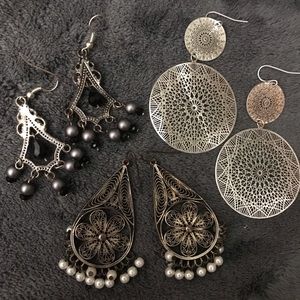 lot of three dangle earrings